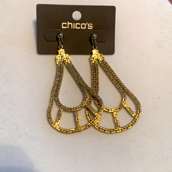 Chico’s Gold Tone Teardrop Chain Link Post Drop Earrings - Picture 2 of 9